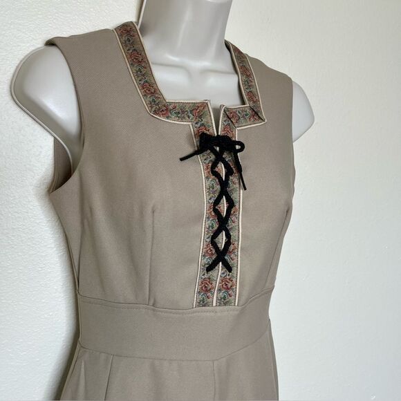 Vintage 70s Jerell of Texas Tan Sleeveless Jumpsuit Jacket Floral Braid Women 5 - Picture 3 of 16